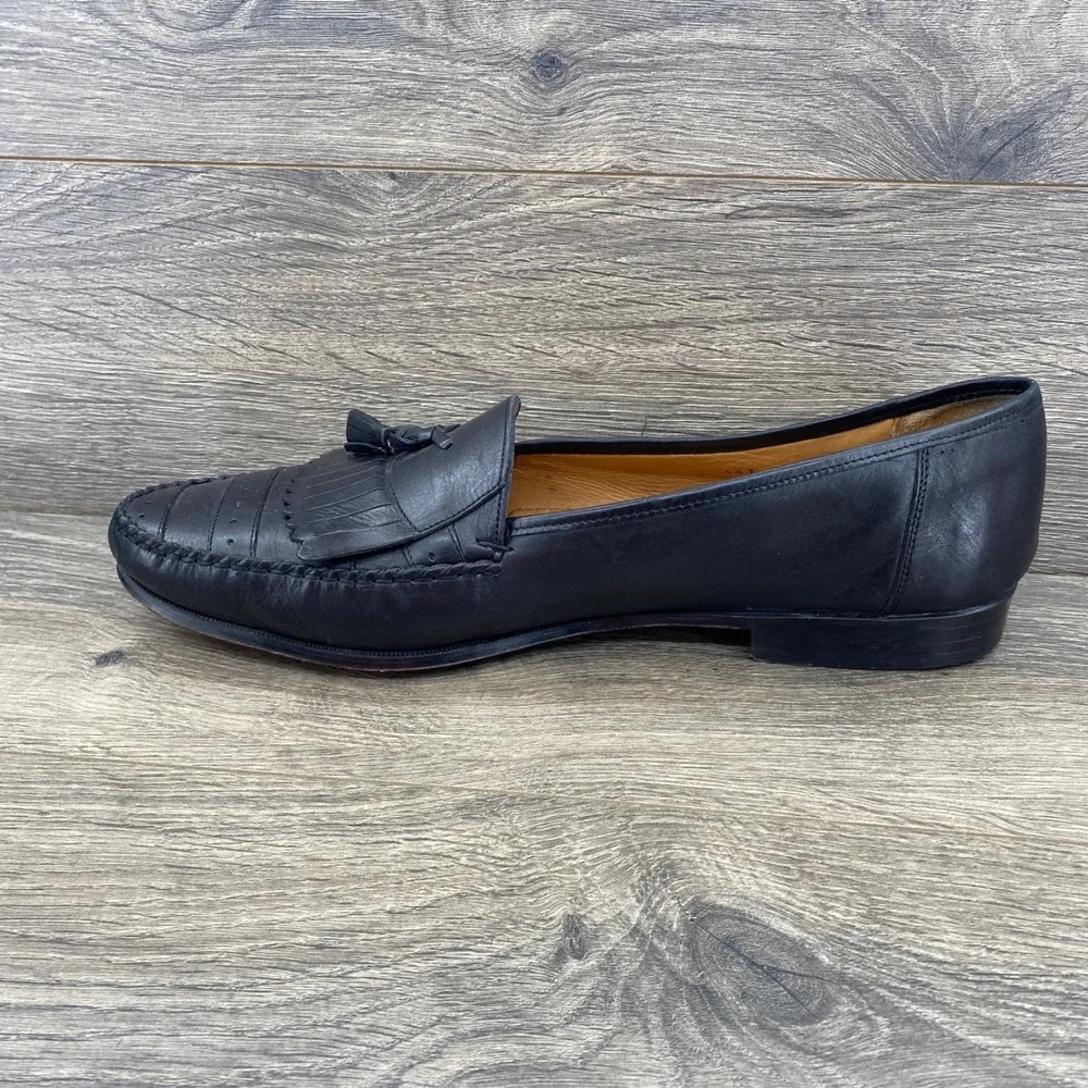 Vittorio Spernanzoni Kiltie Tassel Loafers Mens 14 Black Leather Made in Italy